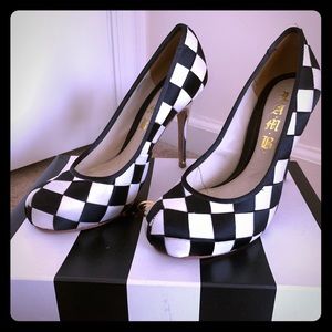 L.A.M.B. Rare Black White Checkered Heels - Rare